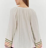 Jodifl Oatmeal Split Neck Linen Top