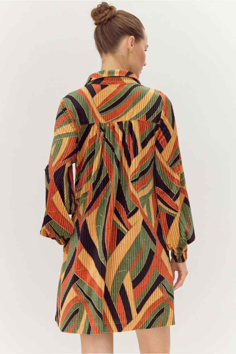 Jodifl Olive Multicolor Print Pleated Dress