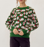 Jodifl Hunter Green Sheep Pattern Print Knit Sweater Top