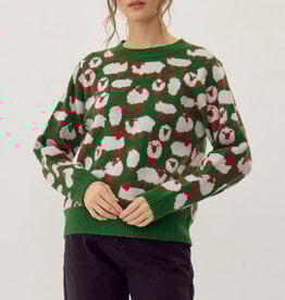 Jodifl Hunter Green Sheep Pattern Print Knit Sweater Top