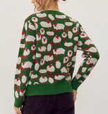 Jodifl Hunter Green Sheep Pattern Print Knit Sweater Top