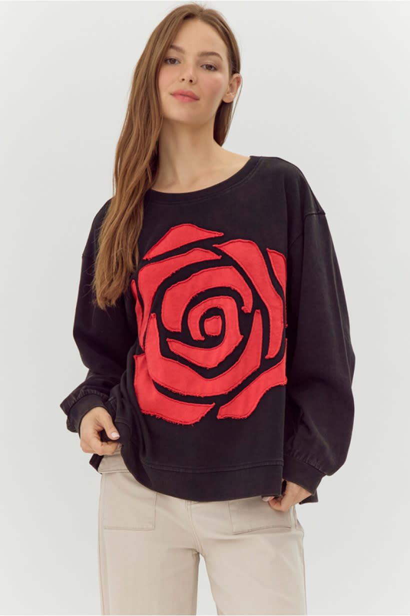 Jodifl Black Flower Patch Sweatshirt Top