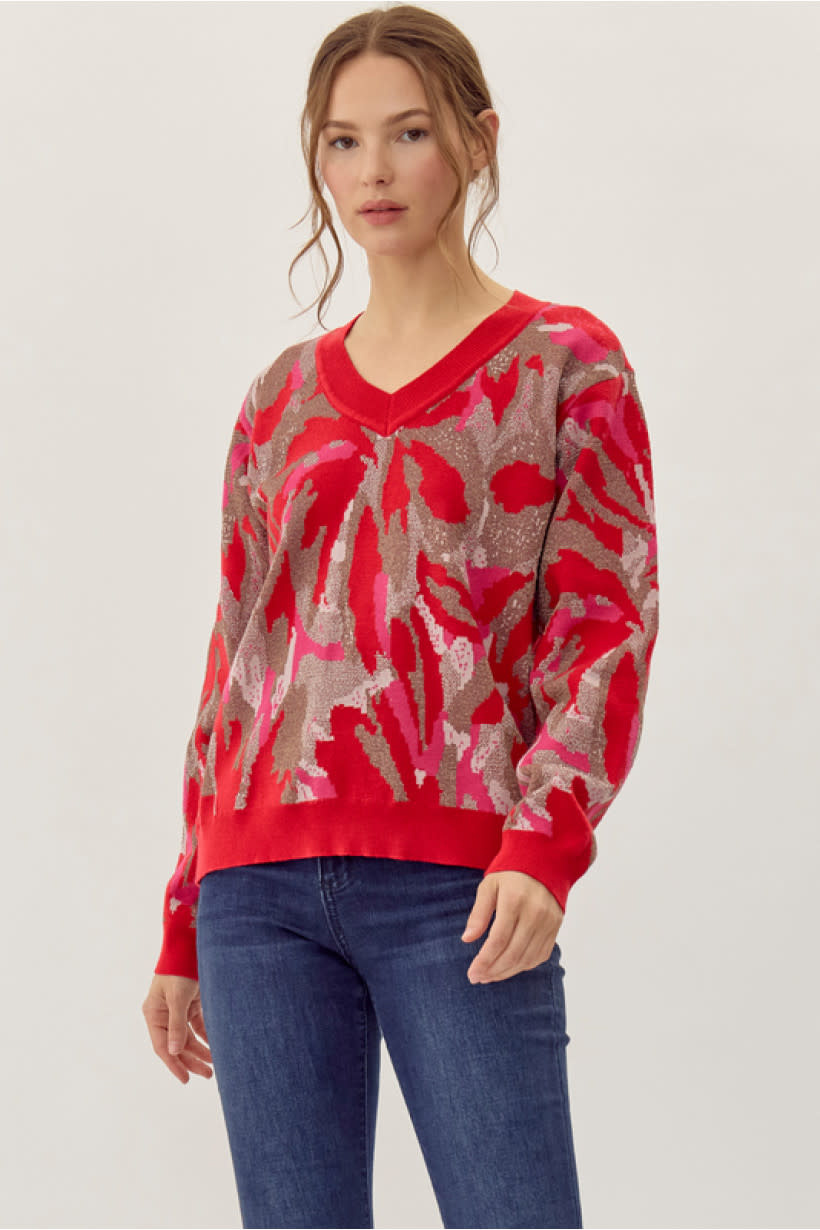 Jodifl Red Abstract Print Knit Pullover