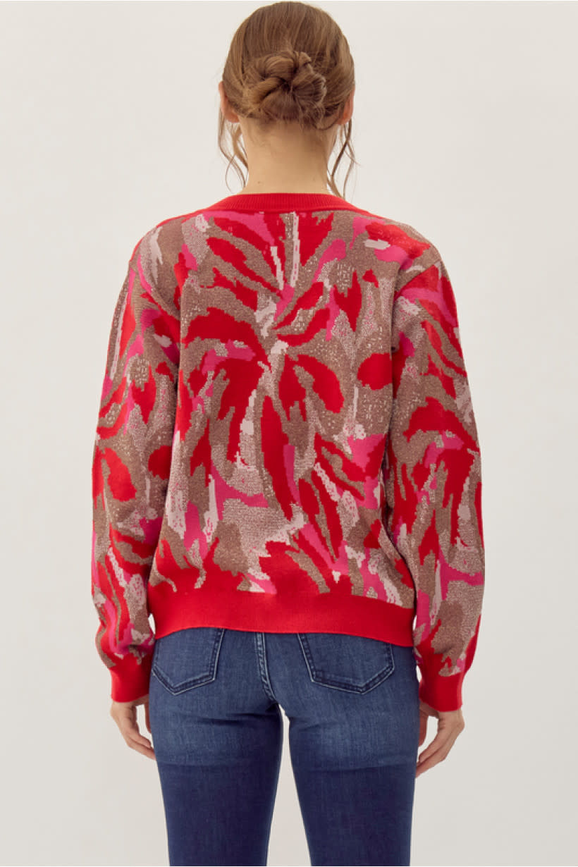 Jodifl Red Abstract Print Knit Pullover