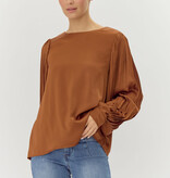 Jodifl Mocha U-neck Satin Top w Pleated Sleeves