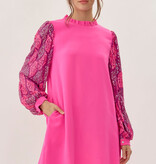 Jodifl Hot Pink Frilled Neck Mix-Fabric Dress