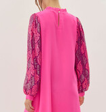 Jodifl Hot Pink Frilled Neck Mix-Fabric Dress