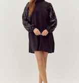 Jodifl Black Frilled Neck Mix-Fabric Dress