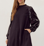 Jodifl Black Frilled Neck Mix-Fabric Dress