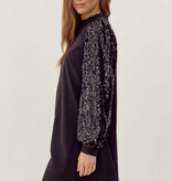 Jodifl Black Frilled Neck Mix-Fabric Dress