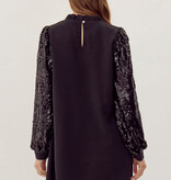 Jodifl Black Frilled Neck Mix-Fabric Dress