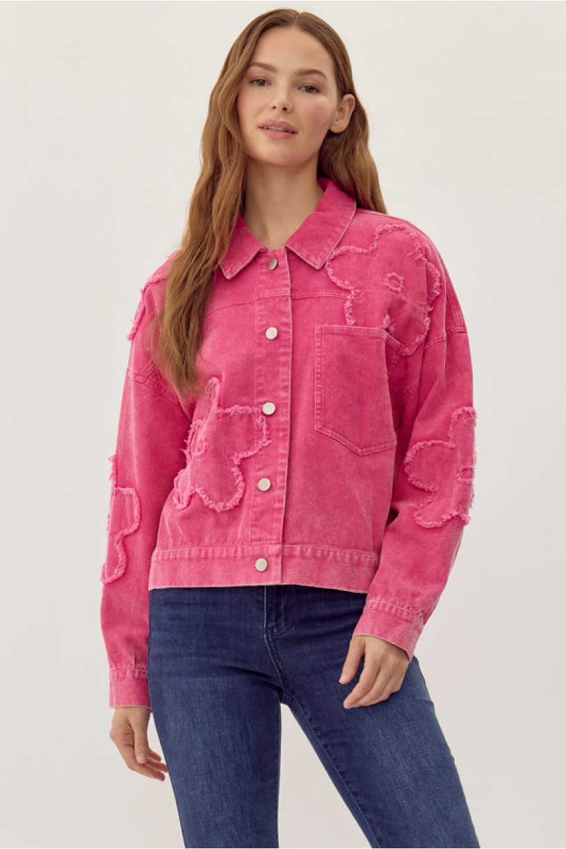Jodifl Hot Pink Denim Style Cotton Fabric Jacket