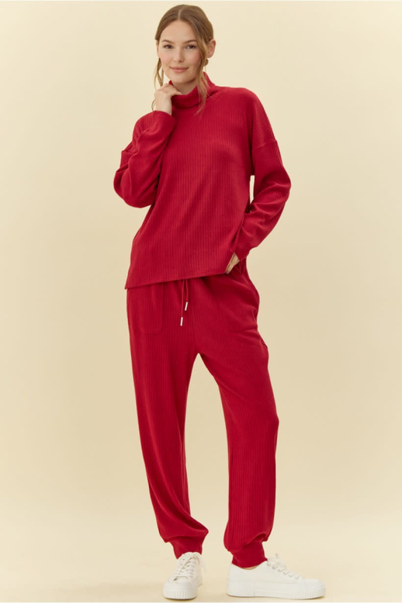 Jodifl Wine Ribbed Loose Relaxed Fit Set