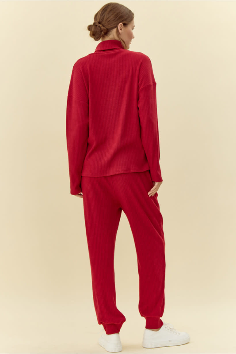 Jodifl Wine Ribbed Loose Relaxed Fit Set