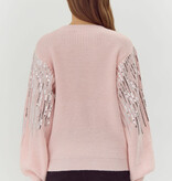 Jodifl Pink Sequins Fringe Throughout Knit Pullover
