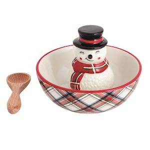 Mudpie SNOWMAN ICON TARTAN CANDY DISH