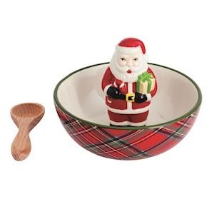 Mudpie SANTA ICON TARTAN CANDY DISH