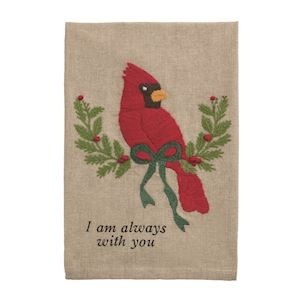 Mudpie CARDINAL EMBROIDERED TOWEL: "I am always with you"