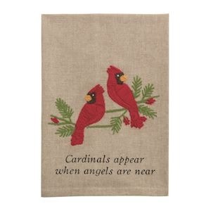 Mudpie TWO CARDINAL EMBROIDERED TOWEL: "Cardinals appear when angels are near"