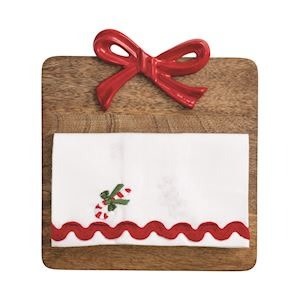 Mudpie RED BOW WOOD SQUARE BOARD