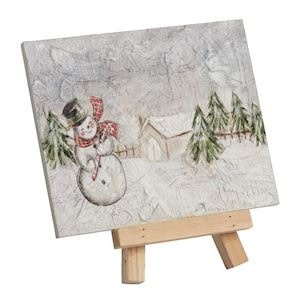 Mudpie SNOWMAN XMAS MINI ART PLAQUE ON EASEL