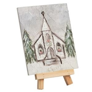 Mudpie CHURCH FARMHOUSE MINI CANVAS ART ON EASEL