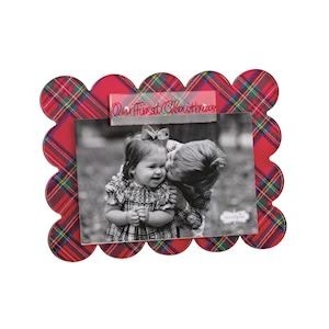 Mudpie OUR FIRST CHRISTMAS SCALLOP TARTAN ACRYLIC FRAME