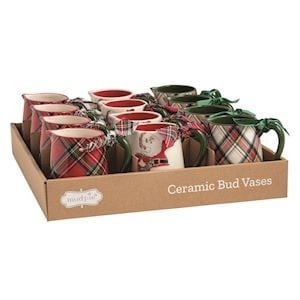Mudpie TARTAN XMAS BUD VASE (Choice of Various Styles)