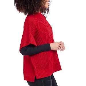 Mudpie RED CLAUDE CABLE KNIT SWEATER (ONE SIZE)