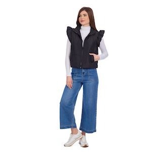 Mudpie BLACK LILE RUFFLE QUILTED VEST MEDIUM