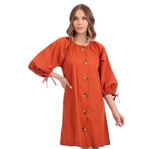 Mudpie RUST PHEEBES BUTTON DOWN DRESS SMALL