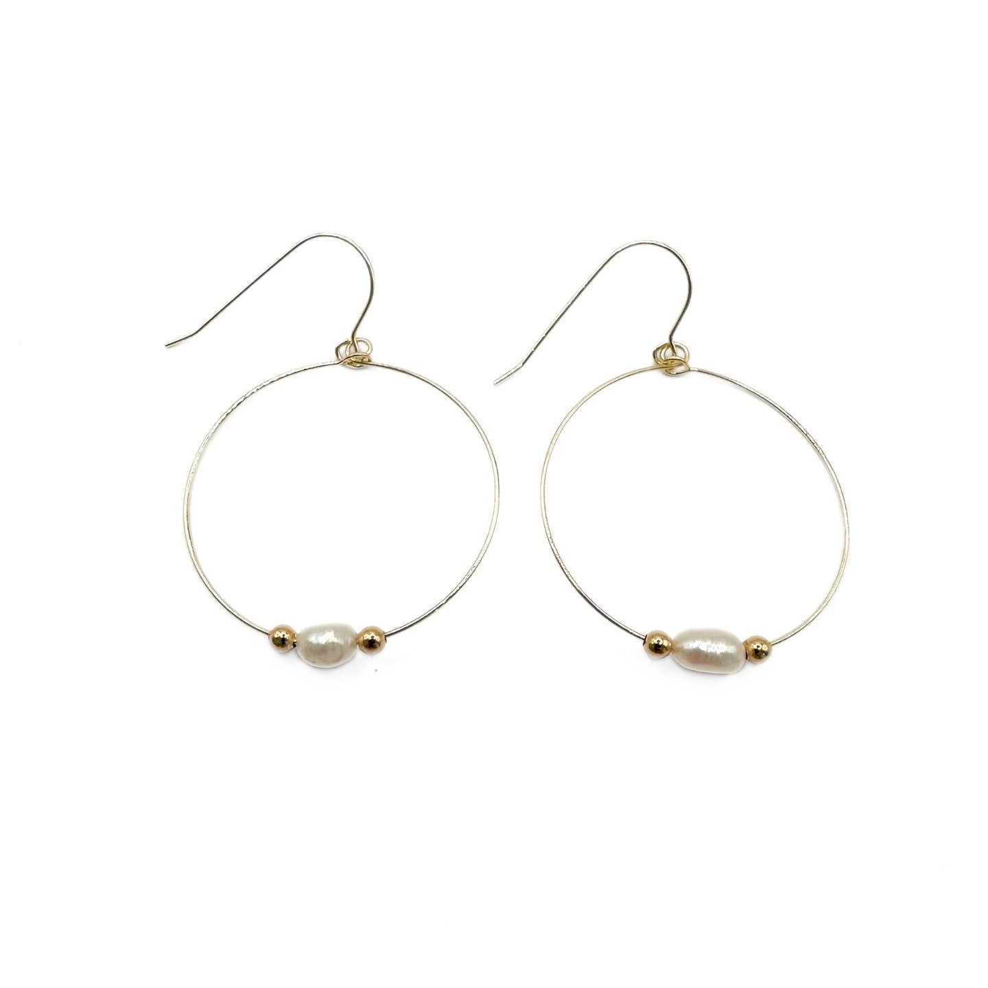 Erin Gray Gold-Filled Simple Rice Pearl Hoop Danglers - Waterproof