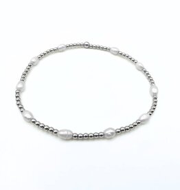 Erin Gray Petite Patterned Rice Pearl Bracelet with Sterling Silver Beads