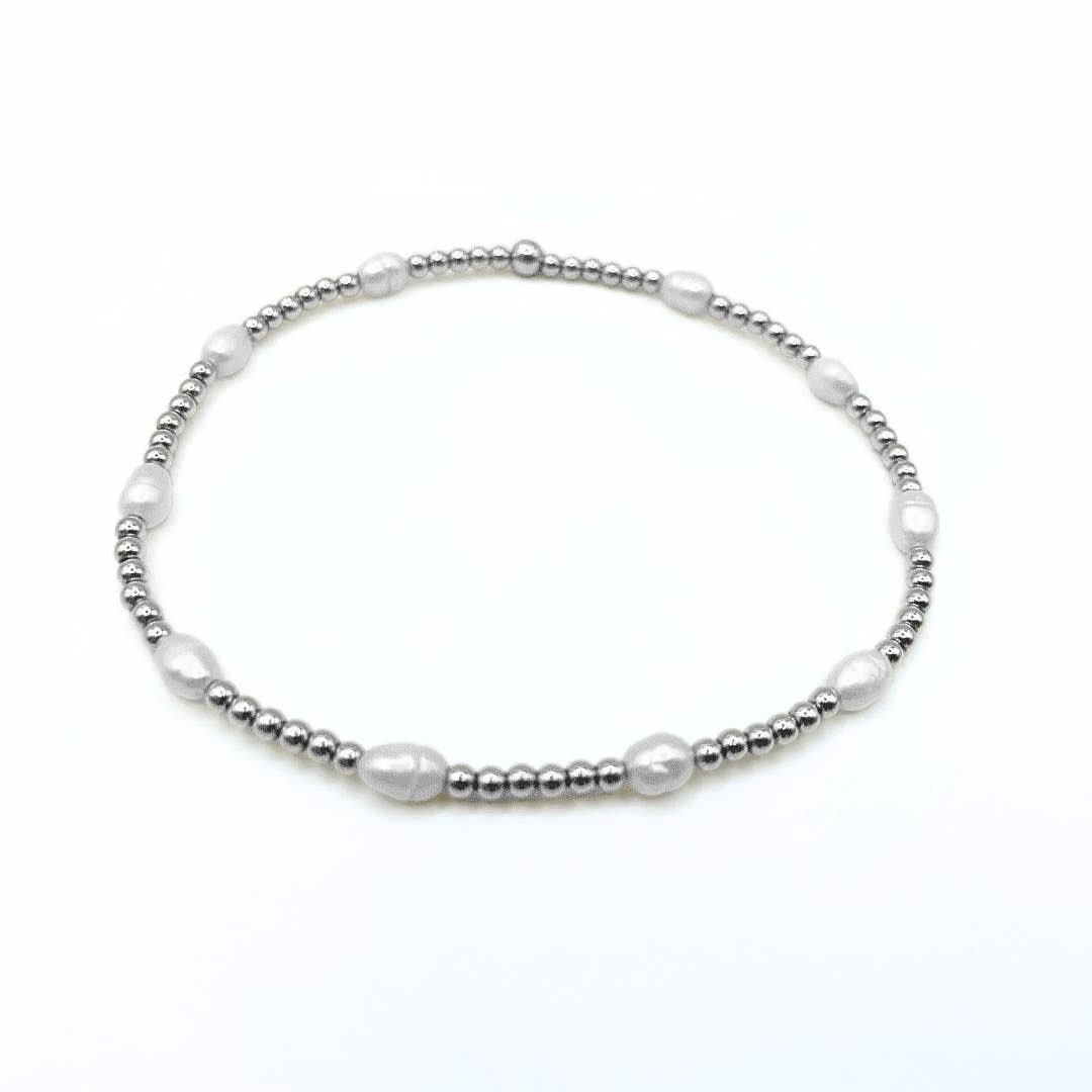 Erin Gray Petite Patterned Rice Pearl Bracelet with Sterling Silver Beads