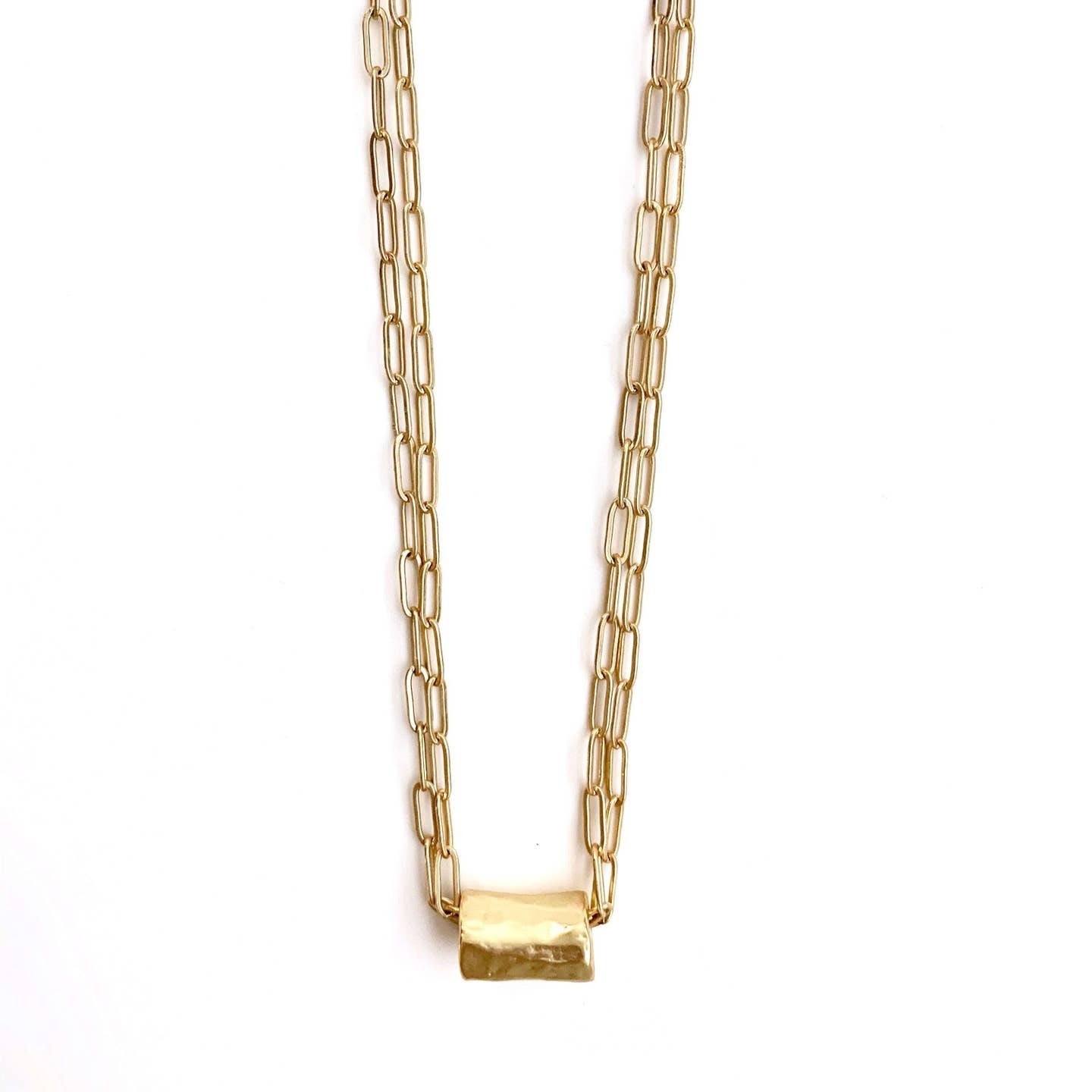 Erin Gray Barrel on Double Gold Paperclip Necklace