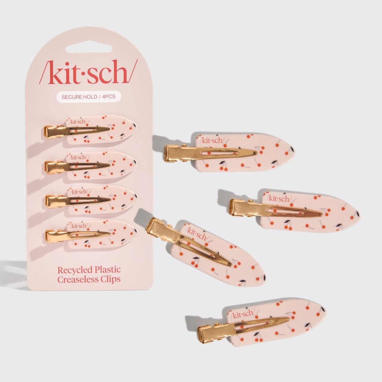 kitsch Recycled Plastic Creaseless Clips 4pc Set- Cherry Print