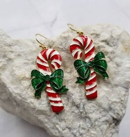 FLEURISH Enamel Candy Cane Christmas Earrings