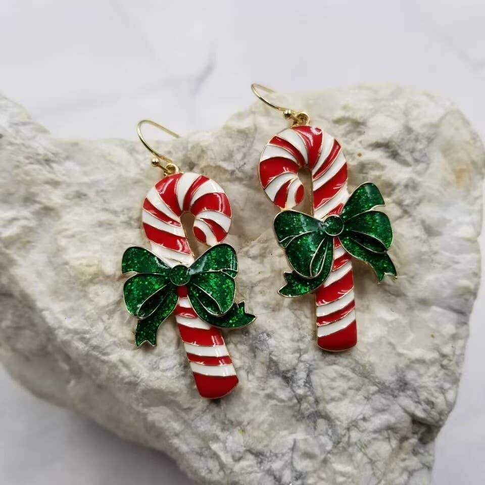 FLEURISH Enamel Candy Cane Christmas Earrings