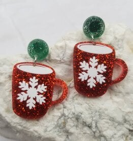 FLEURISH Christmas Snow Mug Glitter Acrylic Earrings