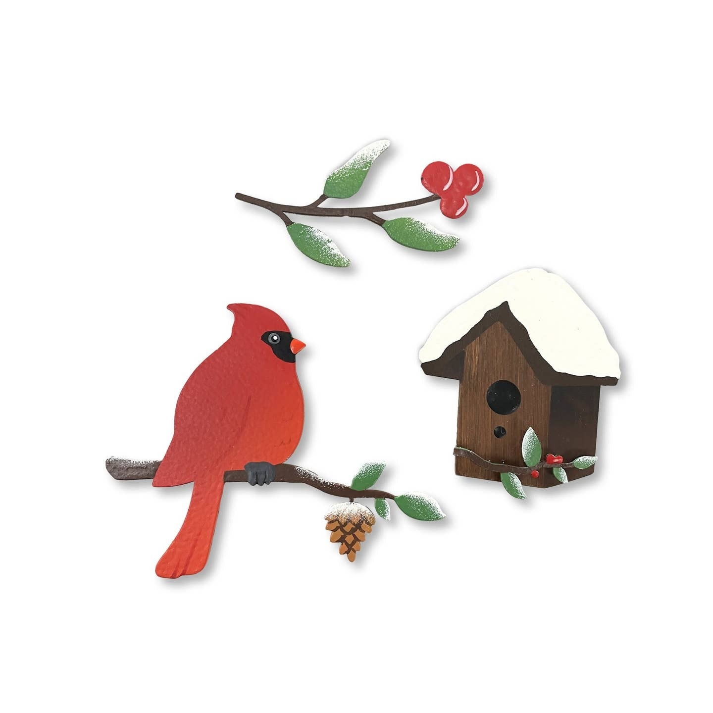 Roeda Studio Winter Birdhouse w Cardinal Magnets S/3