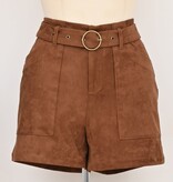 Molly Bracken Brown Ladies Woven Shorts (vegan suede)