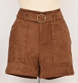 Molly Bracken Brown Ladies Woven Shorts (vegan suede)