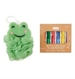Mudpie Frog Loofah With Bath Crayons