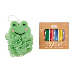 Mudpie Frog Loofah With Bath Crayons