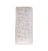FLEURISH Stoneware Tray with Gold Color Rim "Merry Christmas", Pink & White