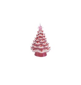FLEURISH Ceramic LED Christmas Tree with Plastic Bulbs & Star, Pink & White