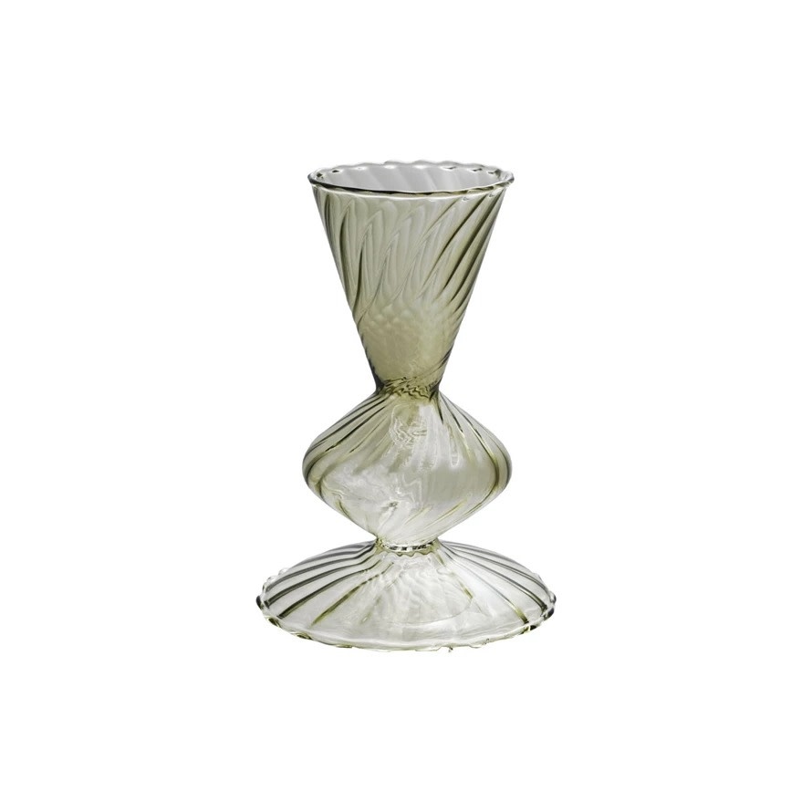 FLEURISH 3" Round x 5"H Fluted Glass Vase, Green
