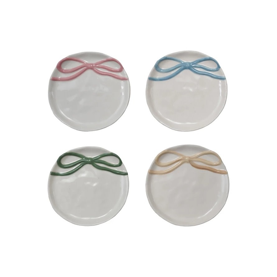 FLEURISH 4-1/4" Round Stoneware Dish with Bow (Choice of 4 Colors)