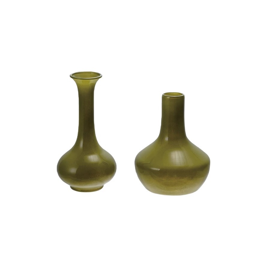 FLEURISH 5"H - 6"H Glass Vase, Green (Choice of 2 Styles)