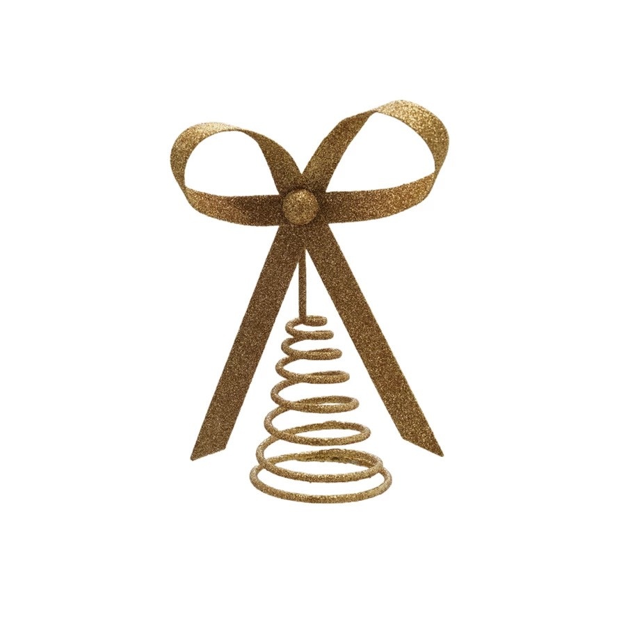 FLEURISH Metal Bow Tree Topper, Gold Glitter Finish